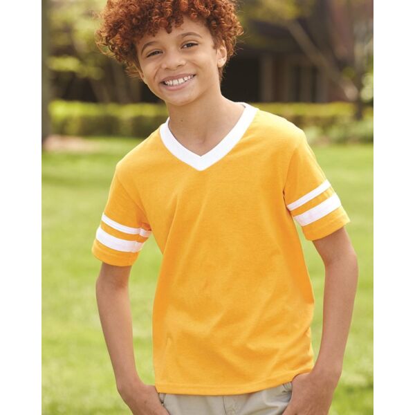 Youth V-Neck Jersey with Striped Sleeves Thumbnail